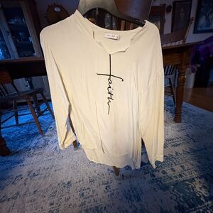 Cream Long Sleeve Top with Faith Graphic